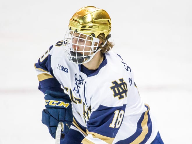 File photo of Notre Dame forward Graham Slaggert, who scored the game-winning goal to beat North Dakota in overtime.