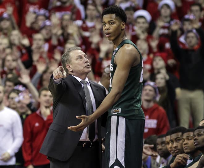 Deyonta Davis was one four Spartan starters in foul trouble at Wisconsin.