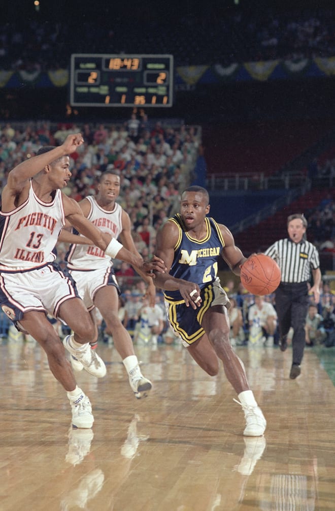 Michigan Wolverines basketball guard Rumeal Robinson helped the club defeat Illinois in the 1989 Final Four, before taking down Seton Hall in the National Title.