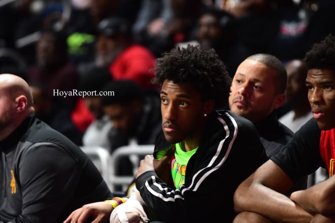 Jamari Sibley, sitting out Oak Hill's loss to Saint Frances. 