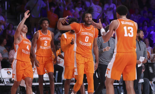 Tennessee's bench celebrates during the Vols' win over Kansas on Friday. 