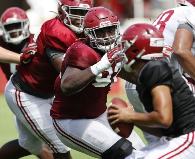 Sophomore defensive lineman Justin Eboigbe (left) and freshman quarterback Bryce Young (right) | Alabama Athletics photo