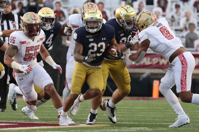 Running back Kyren Williams and the Irish remained No.2 in the AP poll and have a bye this coming weekend.
