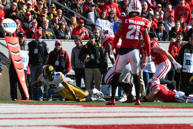 Keagan Johnson had 12 yards rushing and 26 yards receiving for the Hawkeyes on Saturday.