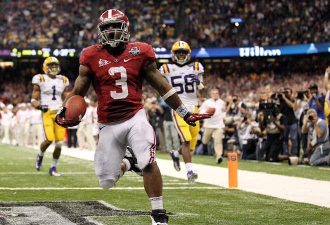 Alabama Crimson Tide running back Trent Richardson (3) celebrates after scoring a touchdown during the second half of the 2012 BCS National Championship game against the LSU Tigers at the Mercedes-Benz Superdome. Photo | USA TODAY