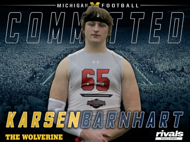 Paw Paw (Mich.) High three-star offensive tackle Karsen Barnhart stands 6-5, 280.