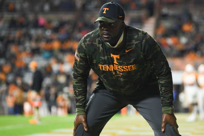 Tennessee Linebackers Coach Brian Jean-Mary before the NCAA football game between the Tennessee Volunteers and South Alabama Jaguars in Knoxville, Tenn. on Saturday, November 20, 2021. 