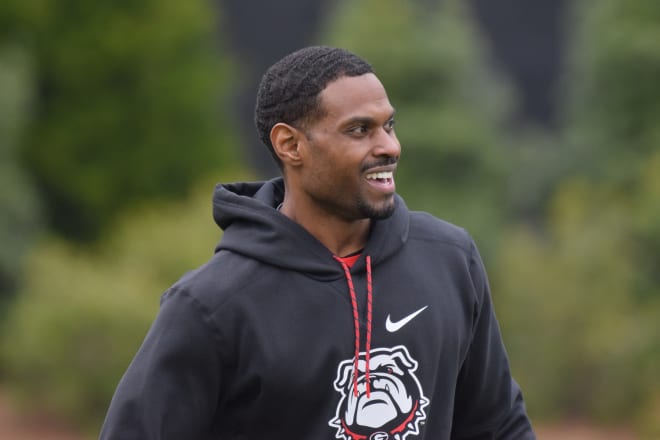 Cortez Hankton has been providing constructive feedback to Kojo Antwi. (Steven Colquitt/UGA Sports Communications)