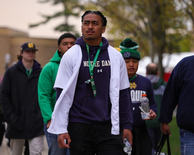 2024 linebacker target Kyngstonn Viliamu-Asa visited Notre Dame last weekend for the Blue-Gold Game. He also set an official visit date for the Irish in June.