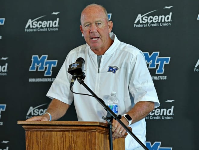 Head coach Rick Stockstill addressing the media at Monday's press conference. The Blue Raiders will take to the road for their next two contests.