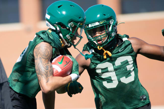 Baylor players going through spring workouts.