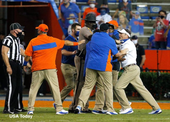 Florida coach Dan Mullen received a reprimand and a $25,000 fine from the SEC for his role in Saturday's fight.