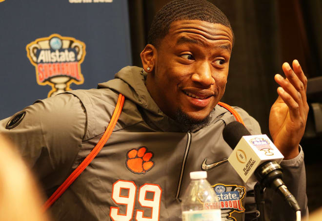 Clemson sophomore All-American defensive end Clelin Ferrell fields questions in New Orleans Thursday a.m., as his team prepares for its first off-campus bowl practice.