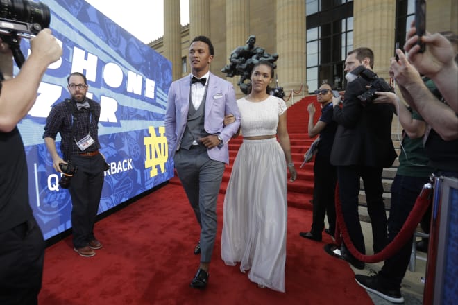 DeShone Kizer and his sister, Maelyn, arrive at the NFL Draft on Thursday.