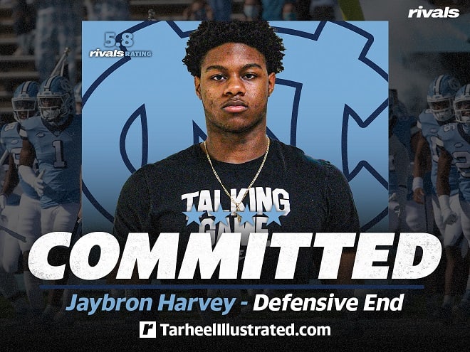 Durham defensive end Jaybron Harvey announced Friday he will play football at North Carolina.