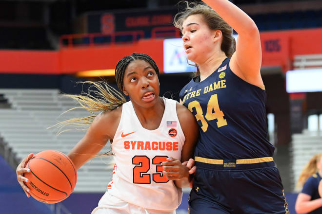 Syracuse fought back from 15 points down to defeat freshman Maddy Westbeld and the Irish, 81-69 on Sunday.