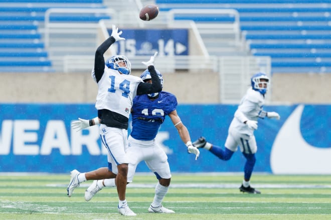 Carrington Valentine picked off a pass during spring practice.