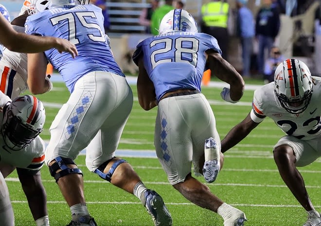 UNC RB Omarion Hampton ran for 112 yards on 19 carries in a home loss to Virginia on Saturday night.