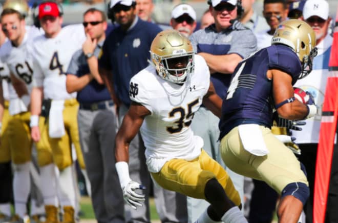 Sophomore Donte Vaughn is one of five scholarship cornerbacks on the current Notre Dame roster.