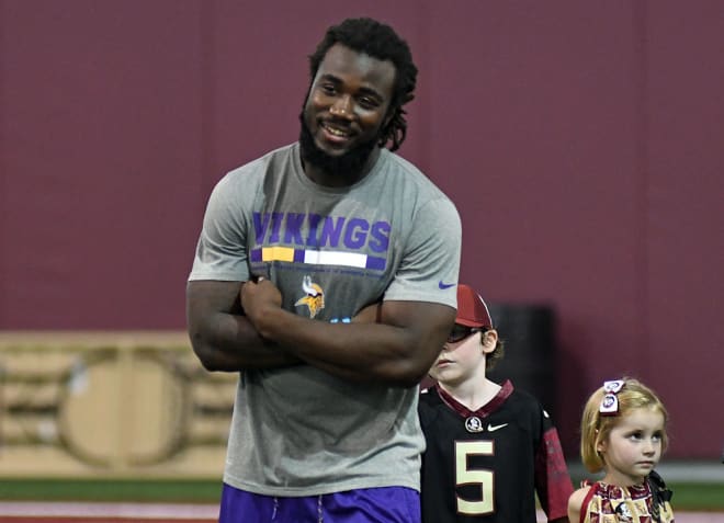 Former Florida State running back Dalvin Cook was donning his MInnesota Vikings shirt and shorts during Lift For Life on Tuesday.