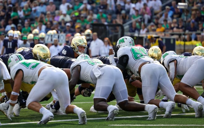 The Marshall defense digs in against an Irish offensive line still looking to find its rhythm.