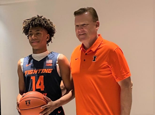 2023 point guard Jeremy Fears and Illini head coach Brad Underwood. 