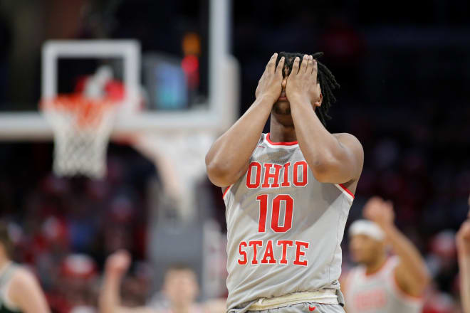 Brice Sensabaugh reacts during Ohio State's loss to Michigan State. 