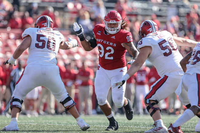 Rutgers DT Mayan Ahanotu (92) started out his career at Minnesota, the Scarlet Knights' next opponent