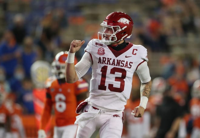 Senior quarterback Feleipe Franks celebrates a completed pass versus the Gators.