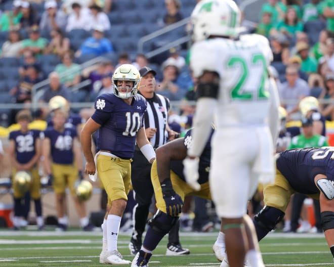 Junior QB Drew Pyne (10) is set to make his first collegiate start for Notre Dame on Saturday, when the Irish host Cal.
