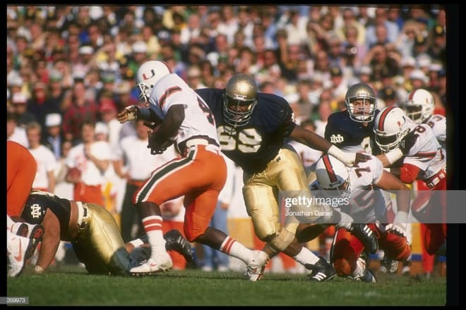 George Williams (69) was a massive figure in more ways than one for the 1988 national champions while playing defensive tackle.