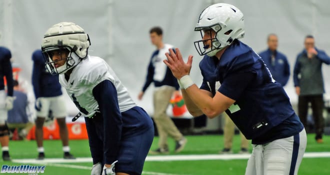 Penn State quarterback Sean Clifford lined up with Journey Brown in practice Wednesday evening.