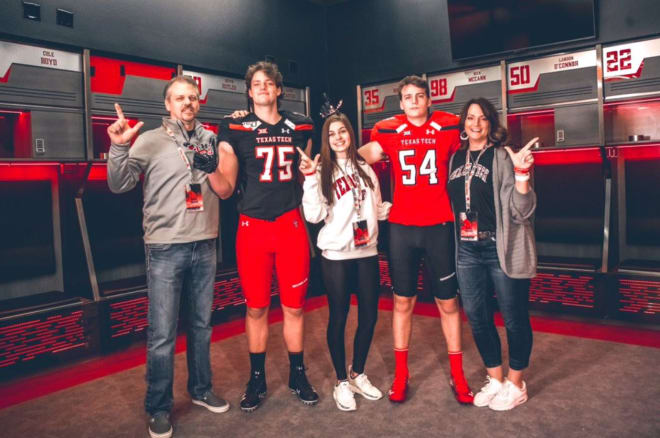 Jack Tucker (#75) with his family during an unofficial visit to Texas Tech in March 2020