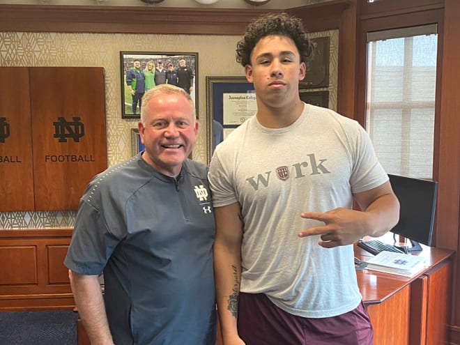 Chase Bisontis with Notre Dame head coach Brian Kelly.