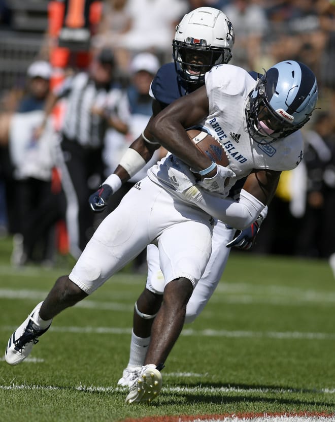 Rhode Island wide receiver Isaiah Coulter makes a catch and runs into the end zone during the Rams' loss last season at Connecticut.