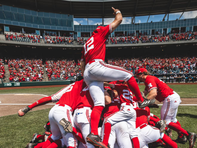 Nebraska baseball dogpiled on Charles Schwab Field in Omaha on Sunday after winning the program's first-ever Big Ten Tournament championship