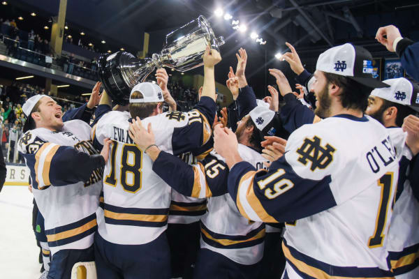 Fighting Irish players celebrated the Big Ten Tournament title after defeating Ohio State in overtime.