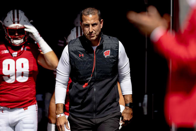 Luke Fickell spoke with reporters Monday as the Badgers prep for Washington  State.