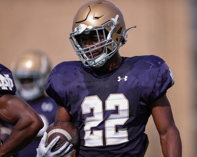 Notre Dame running back/kick returner Devyn Ford (22) remains in concussion protocol and is out for Saturday's ND-NC State game.