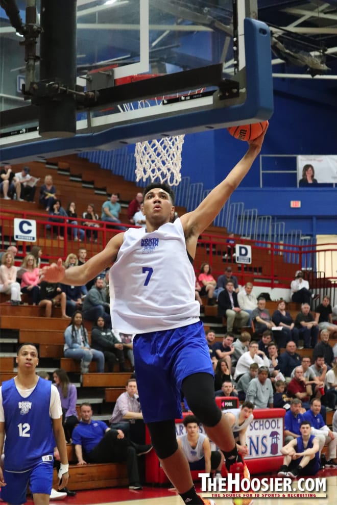 Trayce Jackson-Davis goes up for a dunk in the 2019 North/South Indiana All-Star Classic.