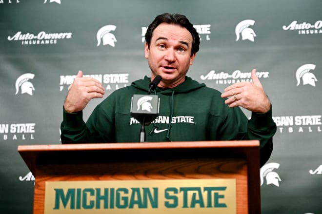 Michigan State head football coach Jonathan Smith discusses MSU's 2024 signing class on Dec. 20, 2023.
