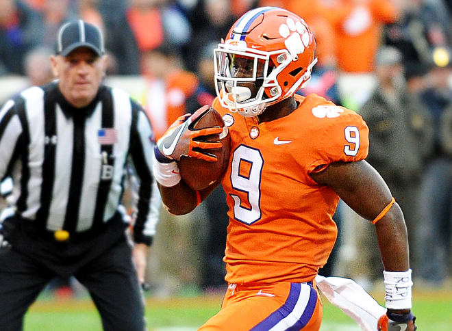 10 games in, true freshman back Travis Etienne leads Clemson in rushing yardage and yards per carry at 7.7 yards a tote.