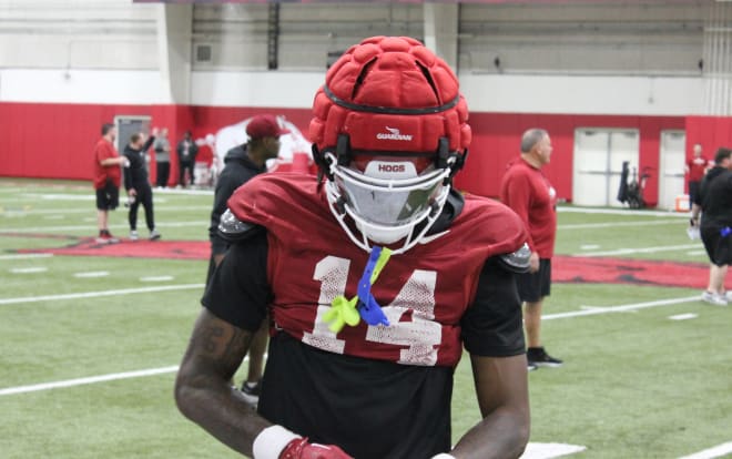 Arkansas redshirt freshman defensive back RJ Johnson during 2024 spring practices.