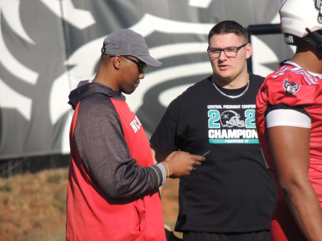 Pfafftown (N.C.) Reagan junior offensive lineman Sam Pendleton attended NC State's practice last Wednesday.