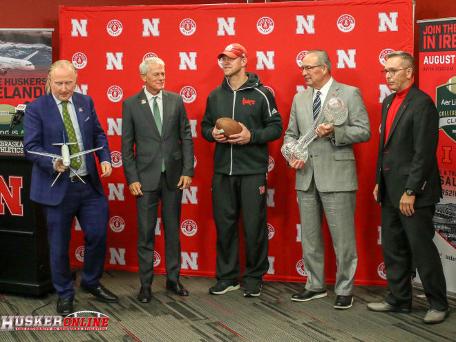 From left: Padriac O’Kane of Irish American Events; Anthony Travel CEO John Anthony; Frost; Moos; UNL Chancellor Ronnie Green.