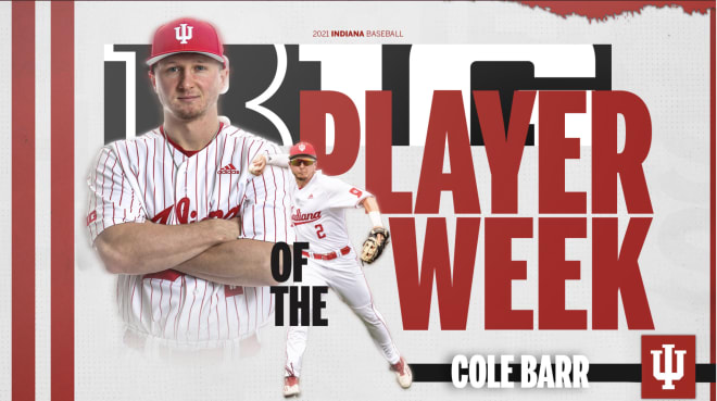 Over the weekend, Barr batted 6-10 (.600 avg) with one triple, two home runs and 5 RBI's. (IU Athletics)