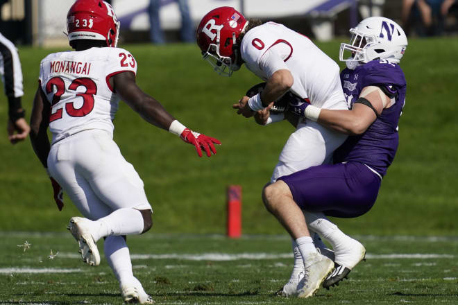 Bryce Gallagher led Northwestern with 10 tackles, including a sack of Noah Vedral.