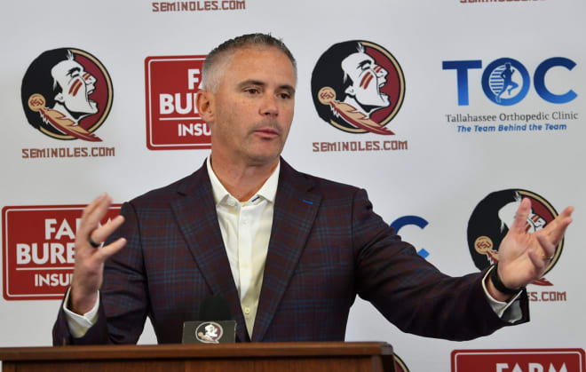 Mike Norvell speaks to the media on Tuesday ahead of the start of 2022 preseason practice. 