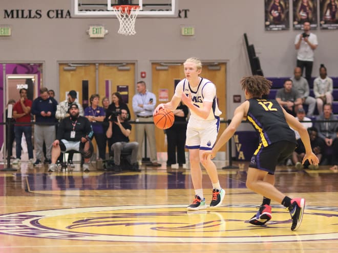 Dec 1, 2022; Montverde, Florida; IMG Academy guard Blue Cain (0) calls for a screen during the second half of the Sunshine Classic against Montverde Academy at Mills Championship Court on the campus of Montverde Academy.