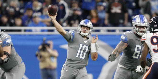 Detroit Lions quarterback David Blough (10) passes the ball during the fourth quarter against the Chicago Bears at Ford Field.